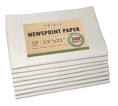 Book Cover TeiKis Clean Newsprint Packing Paper Unprinted - 200 Sheets, 10 lbs, 33 x 21 inch for Moving, Packing and Storing