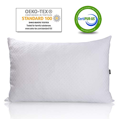 Book Cover HIFORT Adjusted Shredded Memory Foam Pillow, Standard Size Hypoallergenic Bed Pillows for Sleeping with Zipper Removable Breathable Cooling Bamboo Cover for Stomach Back Side Sleeper, Home and Hotel