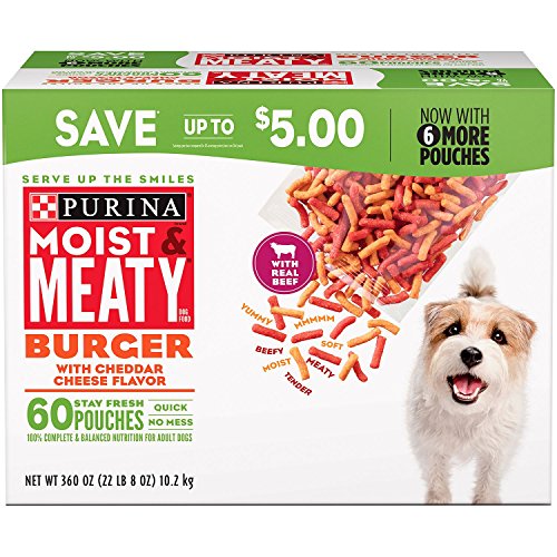 Book Cover Purina Moist & Meaty Burger With Cheddar Cheese Flavor Adult Dry Dog Food (Burger with Cheddar Cheese Flavor, 6 oz. Pouch, 1 Box of 60 Pouches)
