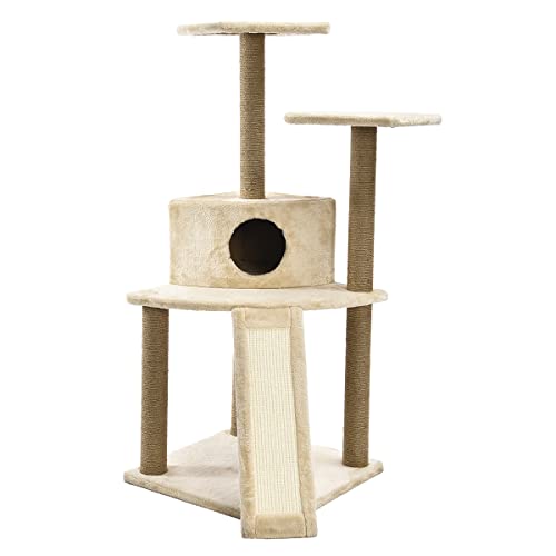 Book Cover Amazon Basics Cat Condo Tree Tower with Cave And Ramp - 29.5 x 27 x 52 Inches, Beige