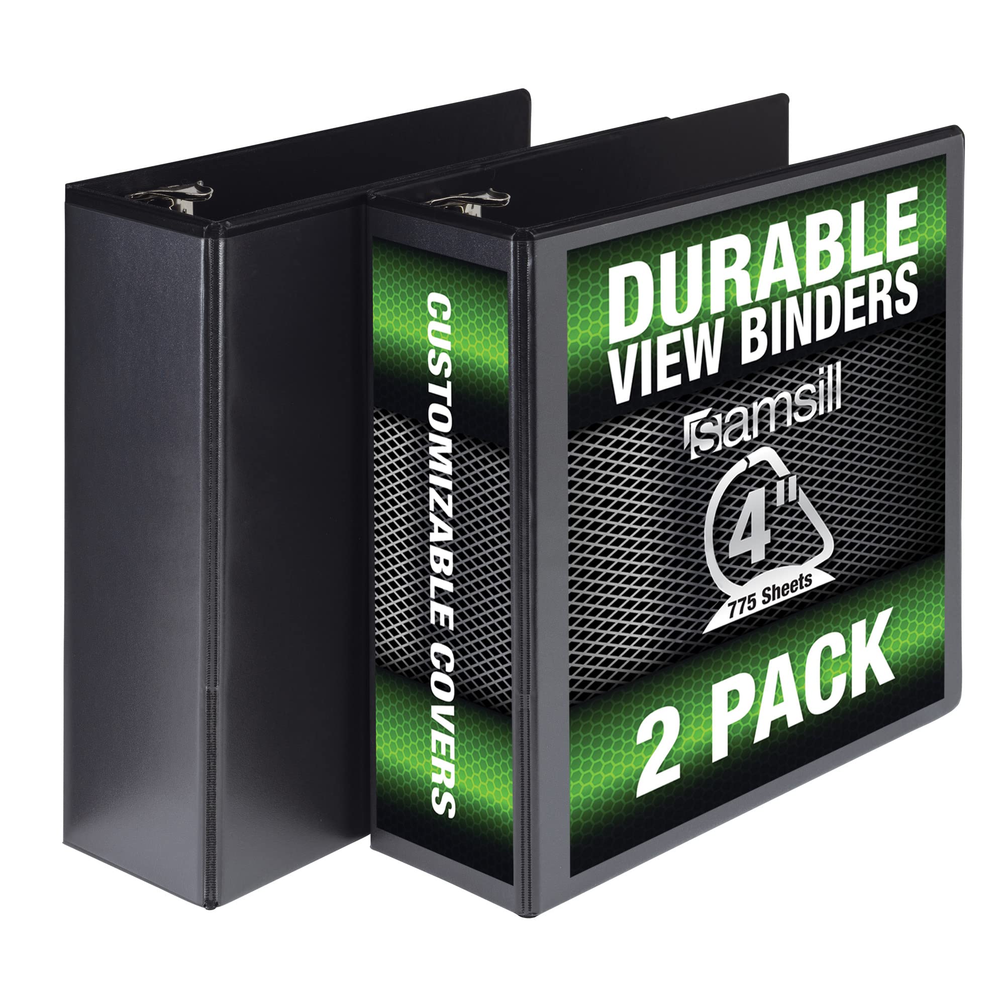 Book Cover Samsill Durable 4 Inch Binder, Made in the USA, Locking D Ring Customizable Clear View Binder, Black, 2 Pack, Each Holds 775 Pages 4 Inch 2 Pack Black
