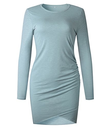 Book Cover Mansy Women's Long Sleeve Tulip Bodycon Dress Ruched Short Mini Dresses