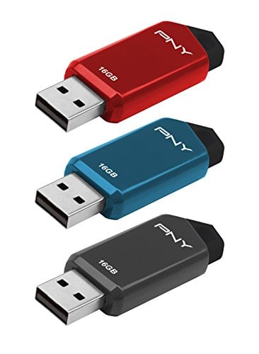 Book Cover PNY Retract USB 2.0 Flash Drive, 16GB 3-Pk Blue-Gray-Red(P-FD16GX3RTC-GE)