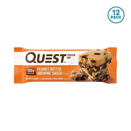 Book Cover Quest Nutrition Peanut Butter Brownie Smash Protein Bar, High Protein, Low Carb, Gluten Free, Keto Friendly, 12 Count
