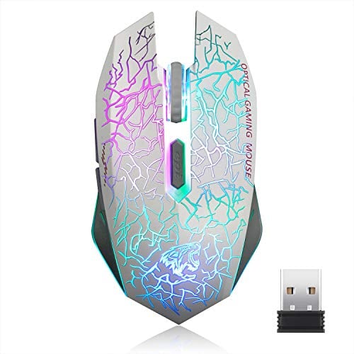 Book Cover TENMOS M2 Wireless Gaming Mouse, Silent Rechargeable Optical USB Computer Mice Wireless with 7 Color LED Light, Ergonomic Design, 3 Adjustable DPI Compatible with Laptop/PC/Notebook, 6 Buttons (White)