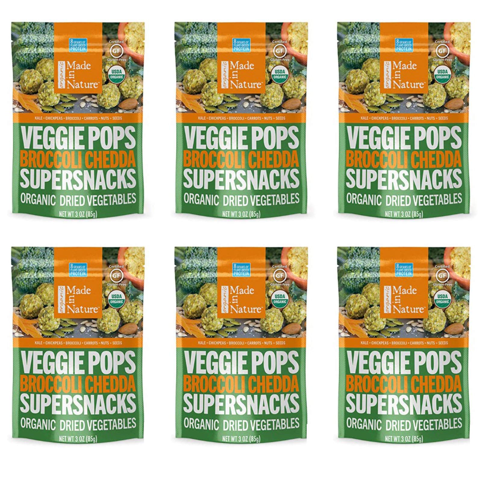 Book Cover Made in Nature | Organic Veggie Pops, Broccoli Cheddar | Vegan Baked Veggie Snacks | 3 Ounce Bags (6 Count) Broccoli Cheddar 3 Ounce (Pack of 6)