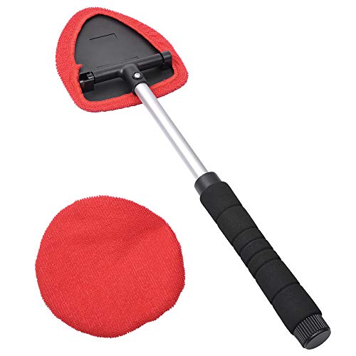Book Cover AutoEC Windshield Cleaning Tool, Car Window Cleaner with Extendable Handle, Windshield Cleaner for Car Home Office Use, 2 Washable Reusable Microfiber Bonnets, Car Exterior Accessories