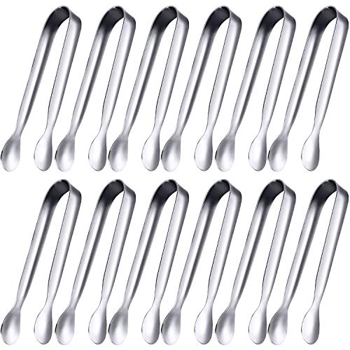 Book Cover 12 Pieces Sugar Tongs Ice Tongs Stainless Steel Mini Serving Tongs Appetizers Tongs Small Kitchen Tongs for Tea Party Coffee Bar Kitchen (Silver, 4.3 Inch)