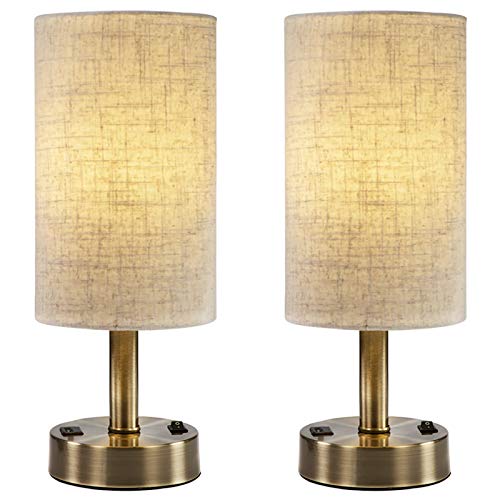 Book Cover DEEPLITE USB Table Lamp for Living Room, Bedroom, Bedside Nightstand Lamp with 2A Charging Port, Bronze Metal Base (Set of 2)