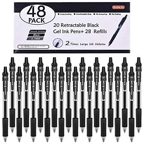 Book Cover Shuttle Art Black Gel Pens, 48 Pack(20 Gel Pens with 28 Refills) Retractable Medium Point Rollerball Gel Ink Pens Smooth Writing with Comfortable Grip for Office School Home Work