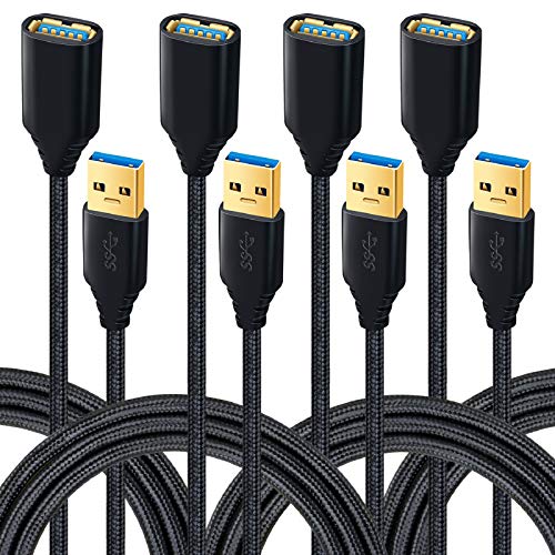 Book Cover USB Extensions, Besgoods 4-Pack 6ft USB 3.0 Extension Cable Braided USB Extender Cord - A Male to Female USB 3 Extension for Hard Drive, Keyboard, Mouse, USB Flash Drive,Printer - Black