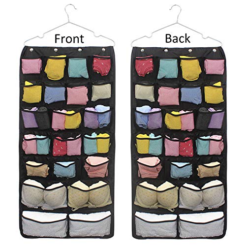 Book Cover Geboor Hanging Closet Organizer, Dual-Sided Space Saving Storage Holder with 42 Pockets for Stockings Socks Underwear Jewelry Ties (42 Pockets)