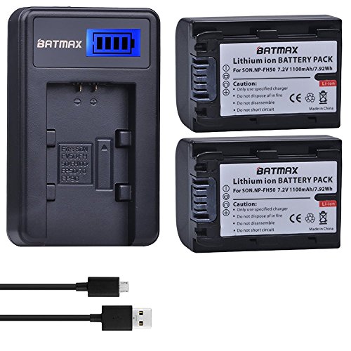 Book Cover Batmax 2Packs NP-FH50 Battery + LCD USB Charger for Sony NP-FH30,NP-FH40,NP-FH50 H Series Batteries;Sony Alpha DSLR A230, DSLR A290, DSLR A330, DSLR A380, DSLR A390, Cyber-Shot DSC-HX1 Handycams