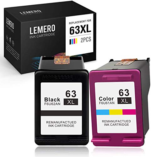 Book Cover Lemero Remanufactured Ink Cartridge Replacement for HP 63 63XL (1 Black & 1 Tri-Color) for Officejet 5255 5258 4650 3830 4652 Envy 4520 4512 Deskjet 3630 1112