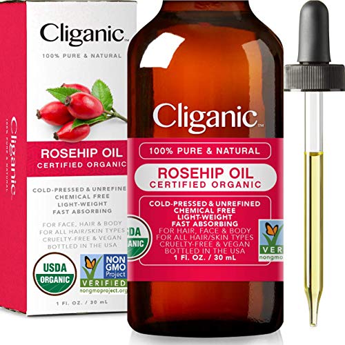 Book Cover Cliganic USDA Organic Rosehip Seed Oil for Face, 100% Pure | Natural Cold Pressed Unrefined Non-GMO | Carrier Oil for Skin, Hair & Nails