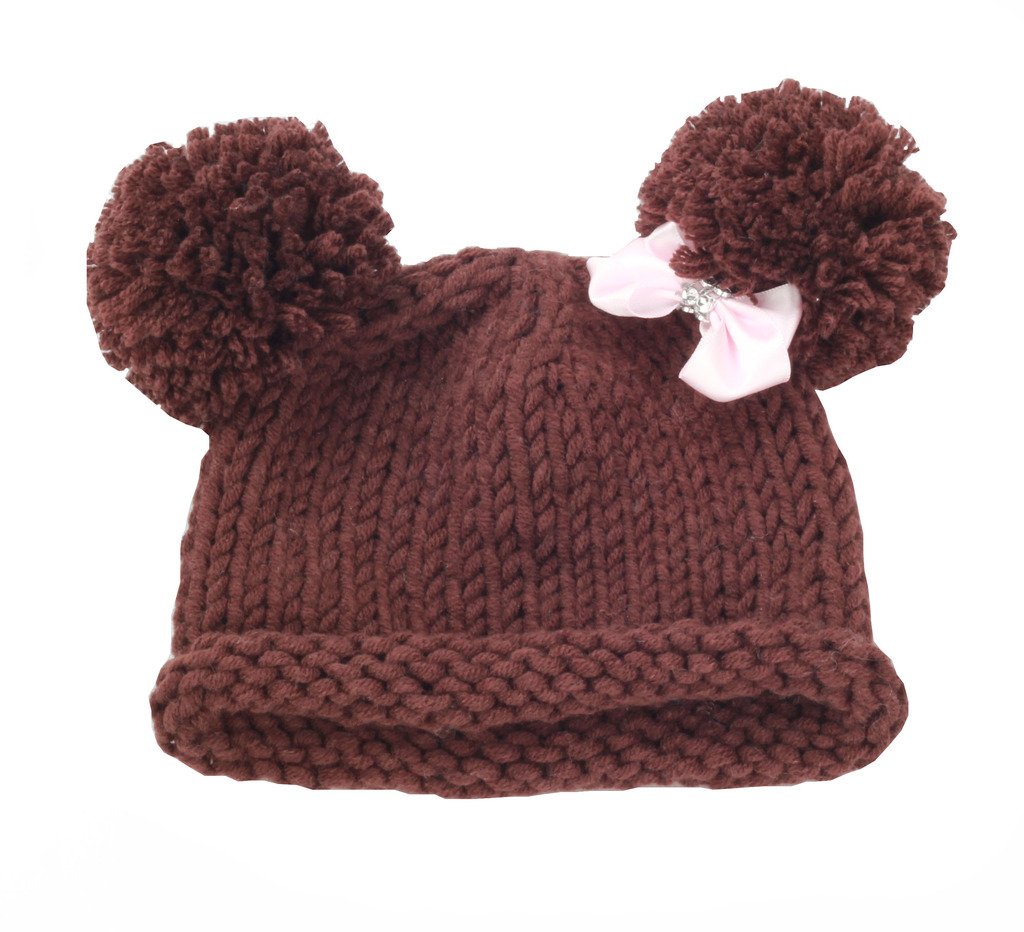 Book Cover zefen Bestknit Baby Girls Pompom Hat Props Crochet Knitted Pom Pom Hat Bow Beanie Brown Small