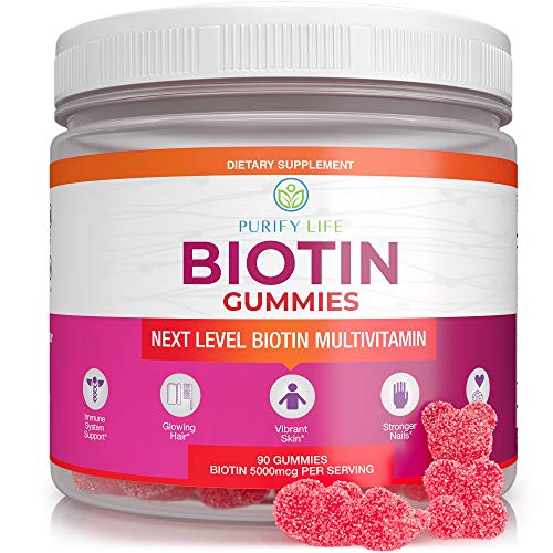 Book Cover Biotin Gummies for Hair Skin and Nails (90ct - FSA/HSA Eligible) Multivitamin Vegan Supplement for Men & Women - Immune Support, Beauty, Detox & Cleanse - Vitamin A, B6, B12, C, D6, E, Zinc - 5000 Mcg