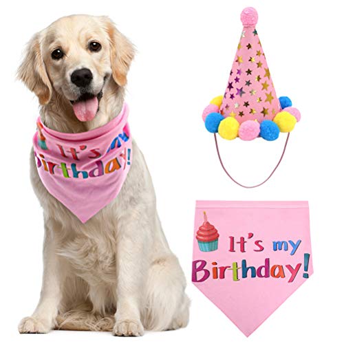 Book Cover PUPTECK Dog Birthday Bandana Scarfs with Cute Doggie Birthday Party Hat