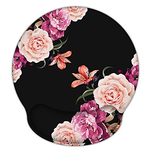 Book Cover Ergonomic Mouse Pad with Gel Wrist Rest Support, iLeadon Non-Slip Rubber Base Wrist Rest Pad for Home, Office Easy Typing & Pain Relief, Peony Flower