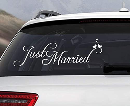 Book Cover ADECNS Just Married Car Decal Vinyl Window Sticker Church Wedding Car Decorations White