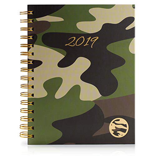 Book Cover 2019 Planner Hardcover - Daily, Weekly, Monthly a5 Agenda Calendar - Pockets, Stickers, Bookmark/Ruler, Gift-Box - 14 Month Calendar (dec '18 - Jan '20) - Green Camo