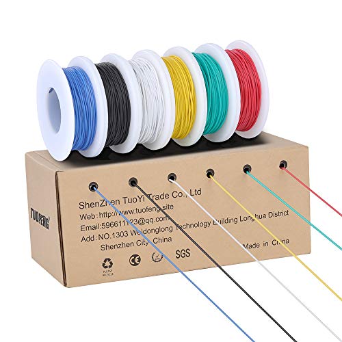 Book Cover TUOFENG 30awg Wire Flexible Silicone Wire,30 Gauge Tinned Copper Wires Silicone Rubber Insulated (6 Different Colored 66ft / 20m Each)(OD: 0.8 mm) Stranded Wire 60V Hook up Wires