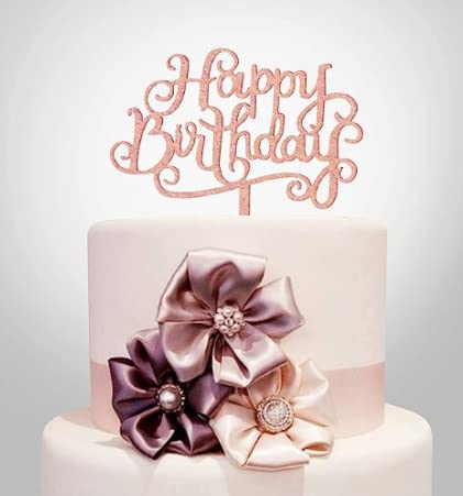 Book Cover Happy Birthday Cake Topper, Rose Gold Acrylic Calligraphy Bling Cake Decoration Sign Banner Princess birthday Baby Shower Party Celebration(Rose Gold)
