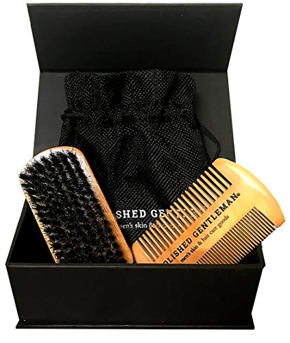 Book Cover Beard Brush and Comb Set for Men - Natural Boar Bristle Brush and Durable Wooden Comb Grooming Kit - Maintains Soft, Shiny and Smooth Facial Hair - Mustache Straightening and Shaping Tools