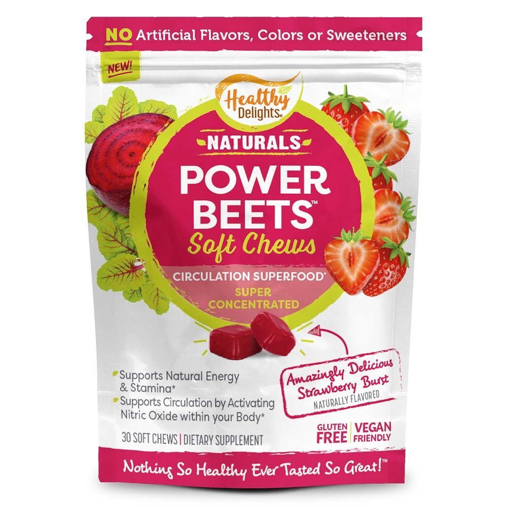 Book Cover Healthy Delights Naturals Power Beets Soft Chews, Delicious Strawberry Burst, Concentrated Superfood Supplement, Supports Circulation, Natural Energy & Stamina, 30 Count