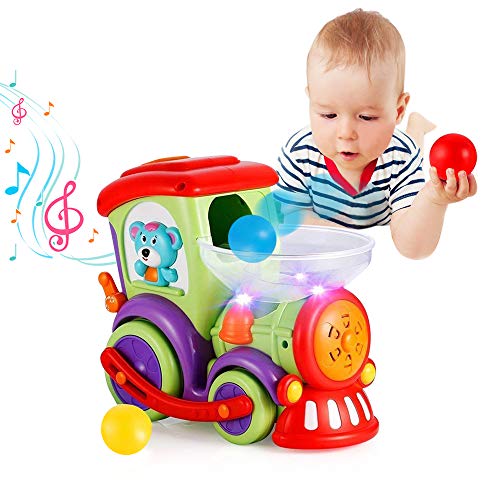 Book Cover VATOS Baby Toy Car, Drop and Go Train, Baby Musical Toy Train with 3 Balls Light Talking, Toddler Boy Toys for 18 Months+, Early Educational Toys Learning Toy for 2 3 Years Old Boys Girls