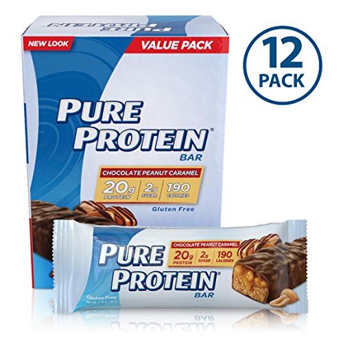 Book Cover Pure Protein Bars, High Protein, Nutritious Snacks to Support Energy, Low Sugar, Gluten Free, Chocolate Peanut Caramel, 1.76oz, 12 Pack