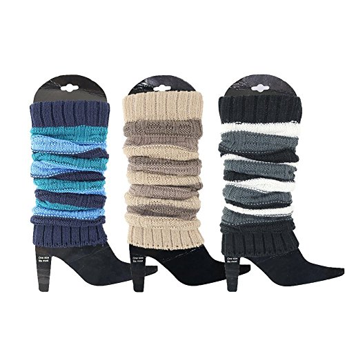 Book Cover 3 Pack Women's Fall Winter Warm Colorful Striped Knit Leg Warmers Long Socks
