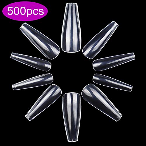 Book Cover Clear Coffin Fake Nails - ECBASKET 500pcs Acrylic Nails Full Coverage Ballerina Artificial Nail Tips Long Ballet Nails 10 Sizes
