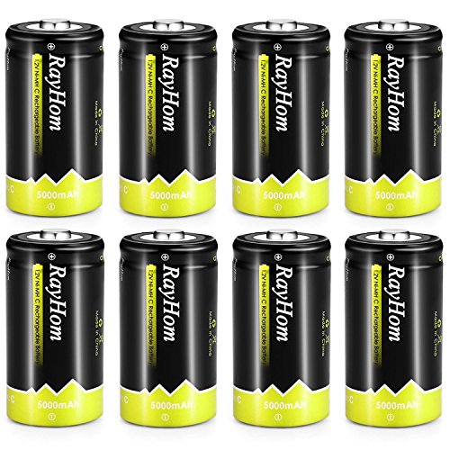Book Cover Rechargeable C Batteries 5000mah - RayHom Rechargeable C Batteries, 1.2V 5000mAh Ni-MH High Capacity C Size Battery with Box (8 Pack)