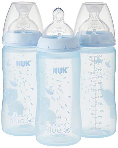 Book Cover NUK Perfect Fit Baby Bottle, Blue Elephants, 10 Ounce (Pack of 3)
