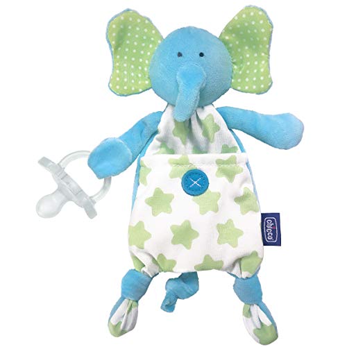 Book Cover Chicco Pocket Buddies Soft Pacifier Holder-Lovey, Soothing Plush Toy Animal 0m+, Elephant