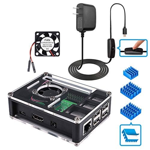 Book Cover Miuzei Raspberry Pi 3B+ Case Fan, 3 Pcs Heat Sinks, 5V 3A Power Supply ON/Off Button, Compatible Raspberry Pi 3 Model B, Raspberry Pi 3 Model B+