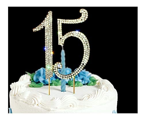 Book Cover 15 Cake Topper | Premium Bling Rhinestone Diamond Gems | 50th Birthday or Anniversary Party Decoration Ideas | Quality Metal Alloy | Perfect Keepsake