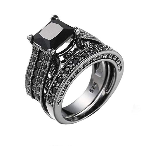 Book Cover WensLTD Clearance! 2-in-1 Womens Vintage White Diamond Silver Engagement Wedding Band Ring Set