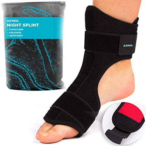 Book Cover AZMED Plantar Fasciitis Night Splint & Support, Adjustable Orthotic Foot Drop Brace for Achilles Tendonitis and Heel Spur Relief, Black