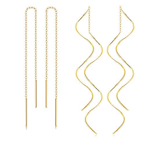Book Cover Thunaraz Stainless Steel Tassel Threader Dangle Drop Earrings for women lightweight Golden Tone