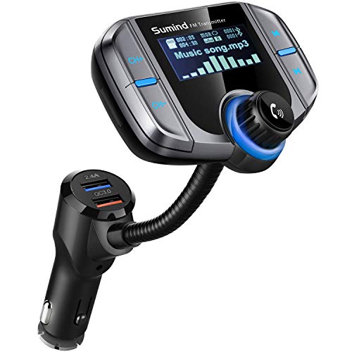 Book Cover (Upgraded Version) Sumind Car Bluetooth FM Transmitter, Wireless Radio Adapter Hands-Free Kit with 1.7 Inch Display, QC3.0 and Smart 2.4A USB Ports, AUX Output, TF Card Mp3 Player(Silver Grey)