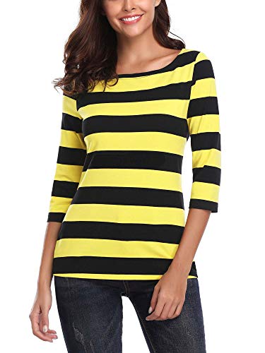 Book Cover FENSACE Womens 3/4 Sleeve Round Neck Casual Tee Where's Wally(X-Large, Yellow-Black)