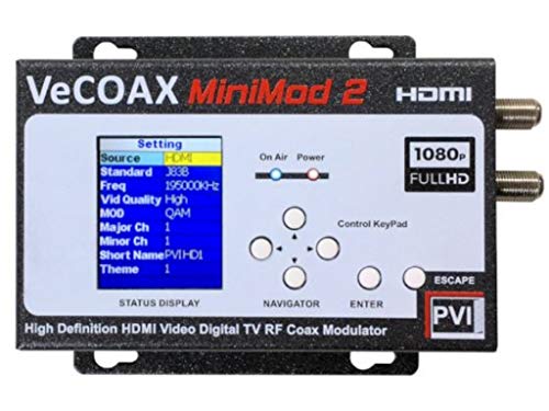 Book Cover VECOAX MINIMOD-2 | HDMI TO COAX MODULATOR to distribute your hdmi video sources to all TVs as HD Channels over existing tv coax cables