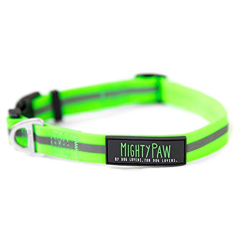 Book Cover Mighty Paw Waterproof Dog Collar, Smell-Proof Active Dog Gear, Coated Nylon Webbing with Reflective Stripe. (Green, Large)