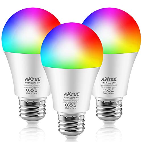 Book Cover AXTEE Smart Light Bulb 2.4G(Not 5G), WiFi LED RGBCW Color Changing Bulbs 2700K-6500K with White Lights Work with Alexa, Echo, Google Home and IFTTT(No Hub Required), A19 E26 60W Equivalent-3 Pack