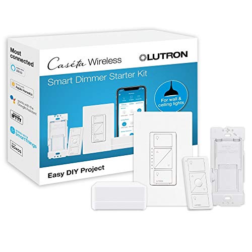 Book Cover Lutron Caseta Smart Start Kit, Dimmer Switch with Smart Bridge and Wall Mount Pico Adapter, Works with Alexa, Apple HomeKit, and the Google Assistant | P-BDG-PKG1W-A | White