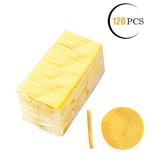 Book Cover Compressed Facial Sponges 120 Pcs,Facial Cleansing Sponge,Beauty Makeup Round Facial Wash Pads Cosmetic Face Exfoliating for Women,Yellow
