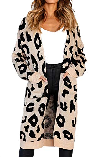 Book Cover Angashion Women's Long Sleeves Leopard Print Knitting Cardigan Open Front Warm Sweater Outwear Coats with Pocket