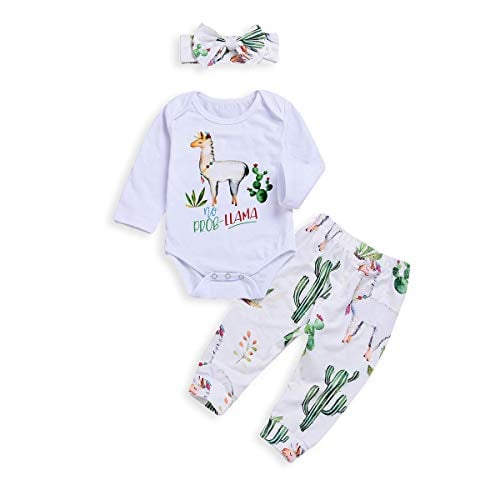Book Cover Xmas gift Baby Girls Boys Romper Newborn Alpaca Print Bodysuit Bowknot Headband Cactus Floral Pants Outfits Set (Baby Cactus Clothes, 70/0-6 Month)